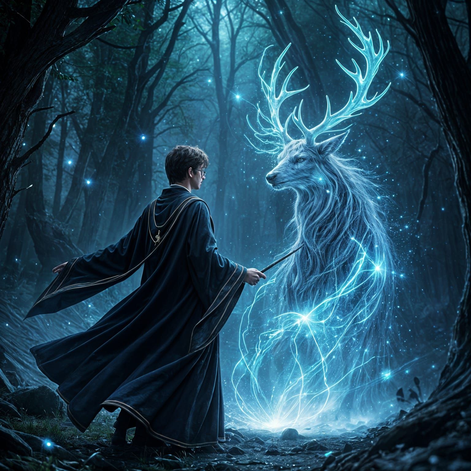 Harry Potter Catches Majestic Patronus in Ethereal Blue Ligh...