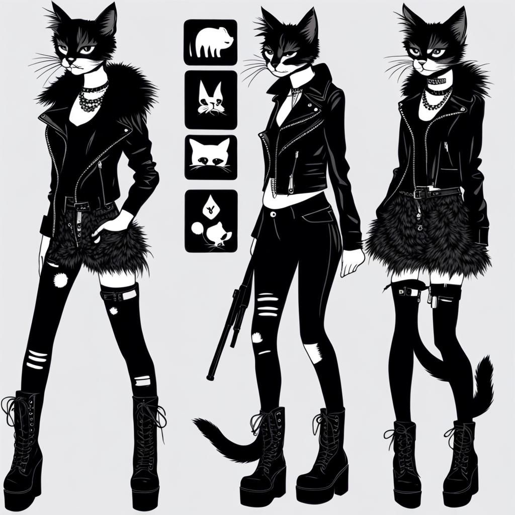 Catpunk Outfit Idea Board in Punk Goth Style