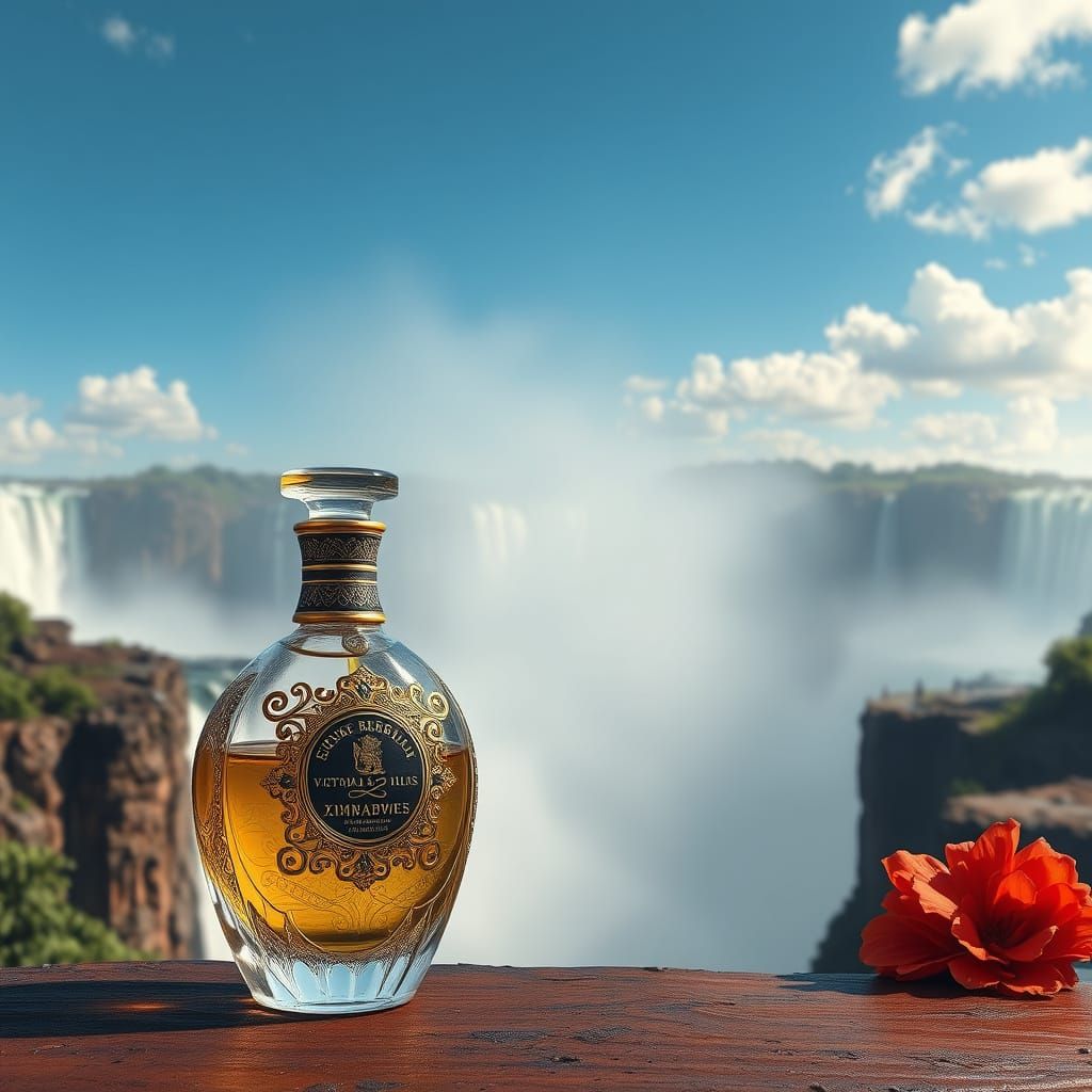 Vibrant Perfume Bottle with Liquid in Photorealistic Zimbabw...