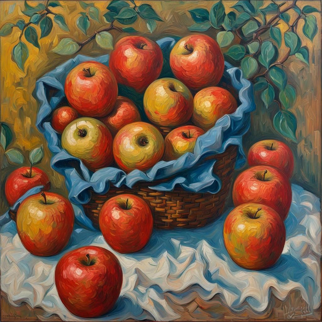 Sack Full of Apples in Neo-Impressionist Style