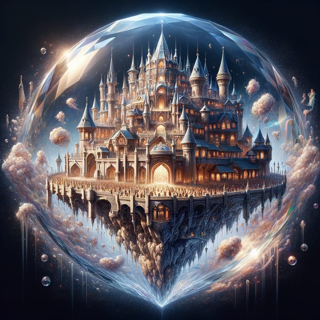 Crystal Encased Castle Floating in Mid-Air
