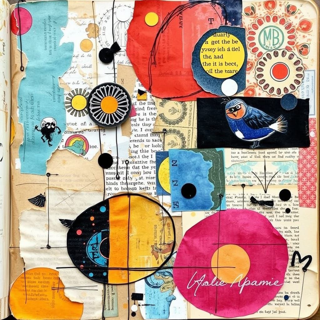 Distressed Collage Art Journal Page with Abstract Textures