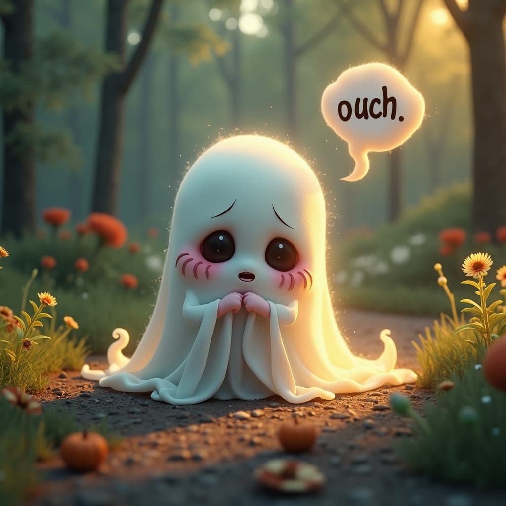 Adorable Ghost in Mystical Forest: Pixar-Style Digital Art