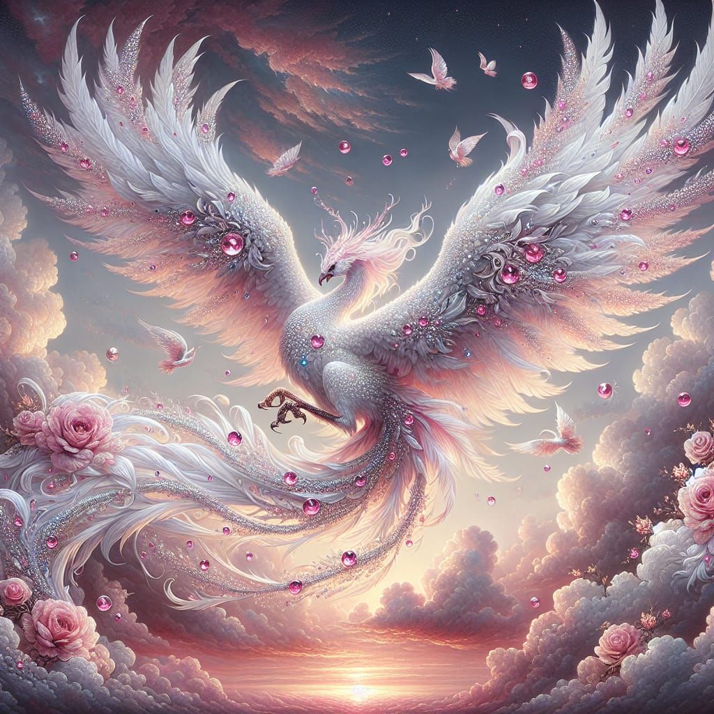 Majestic Phoenix Soaring in Sunset Sky