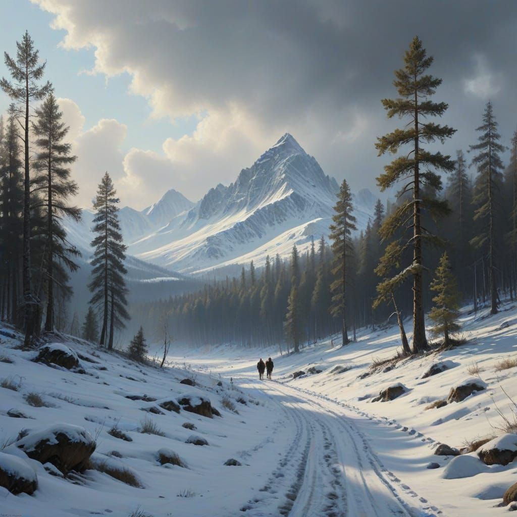 Surreal Russian Wilderness Scene with Settlers and Majestic ...