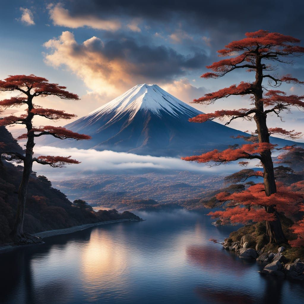 Majestic Mount Fuji at Dawn in Hyperrealistic Detail