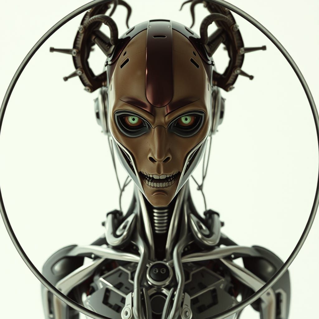 Transhumanist Cyborg Mutant Gazing into Mirror