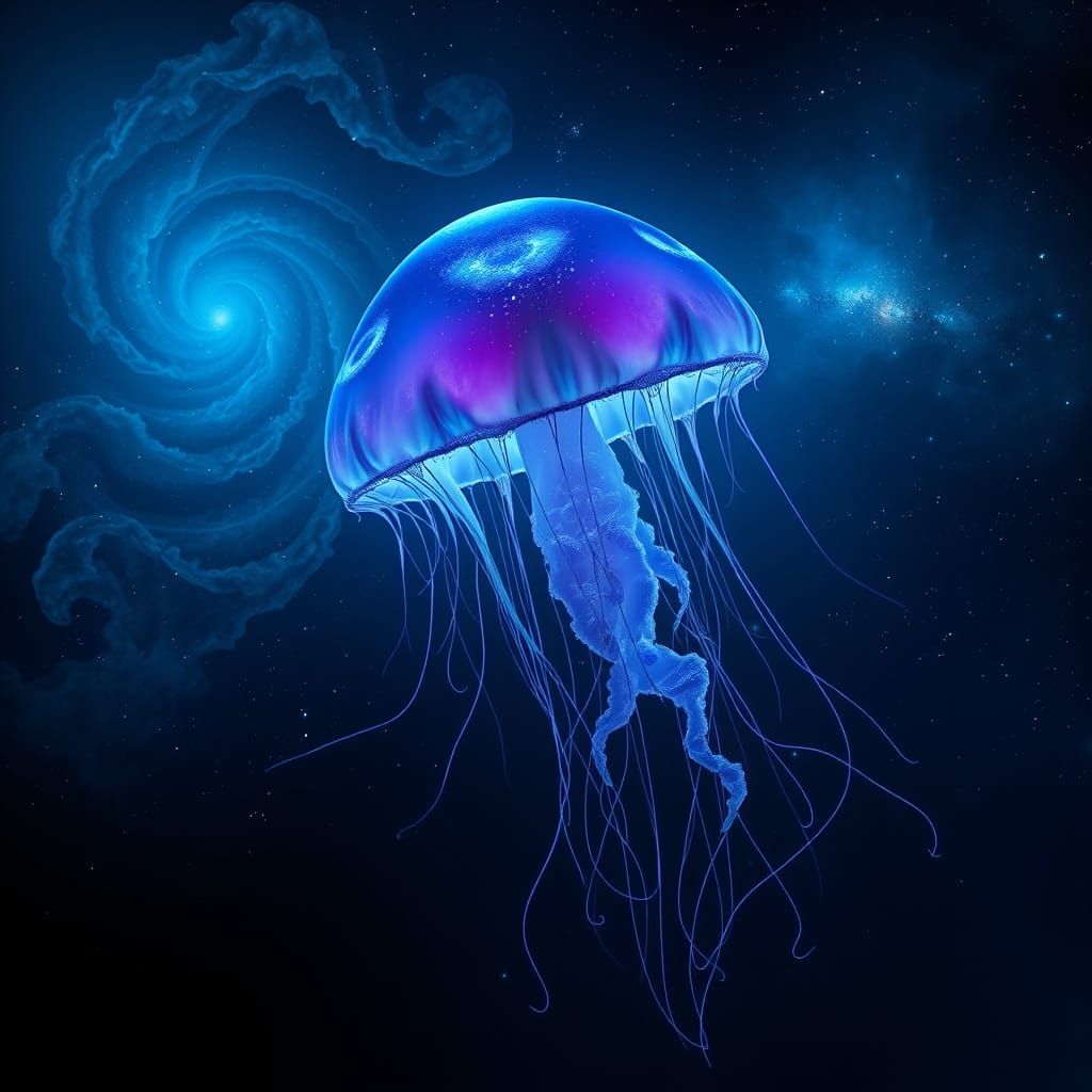 Bioluminescent Jellyfish in Cosmic Ocean