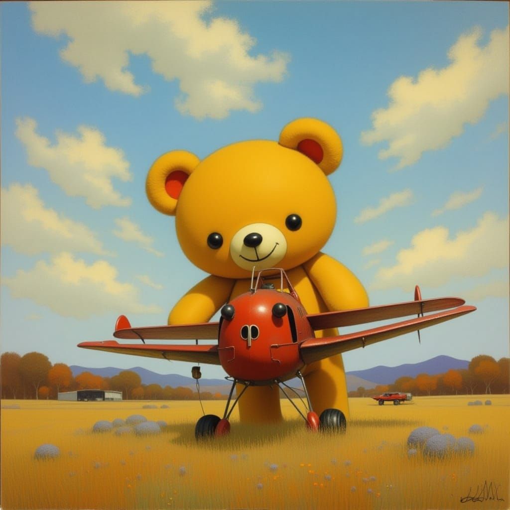 Teddy Bear Cheerfulness in Abandoned Airfield