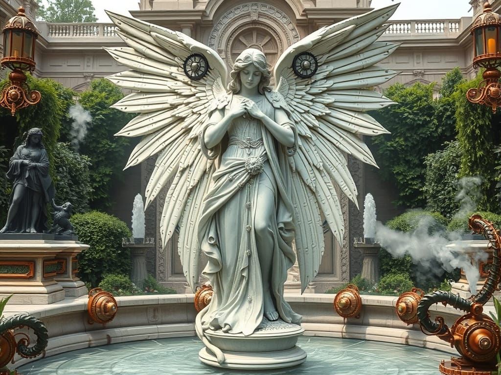 Steampunk Angel in Baroque Attire Fountain