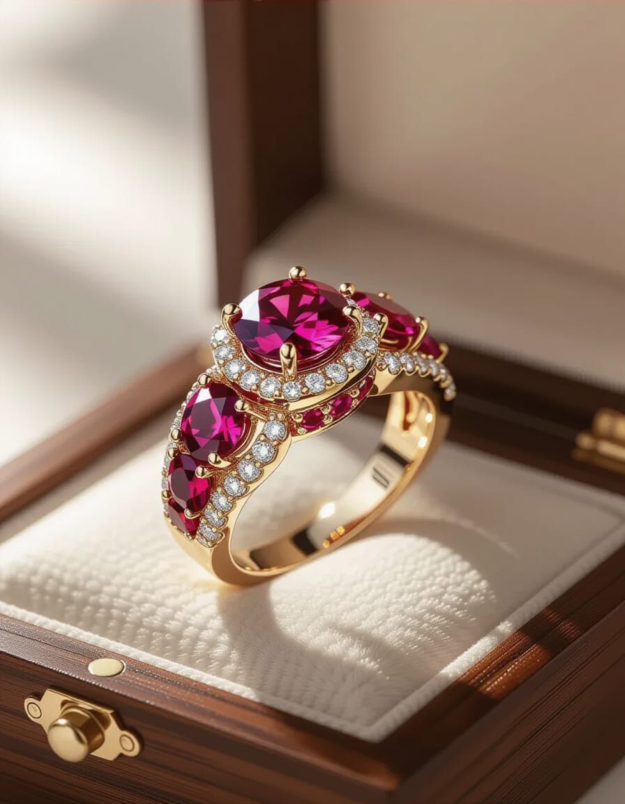 Intricately Designed Ruby and Diamond Wedding Ring
