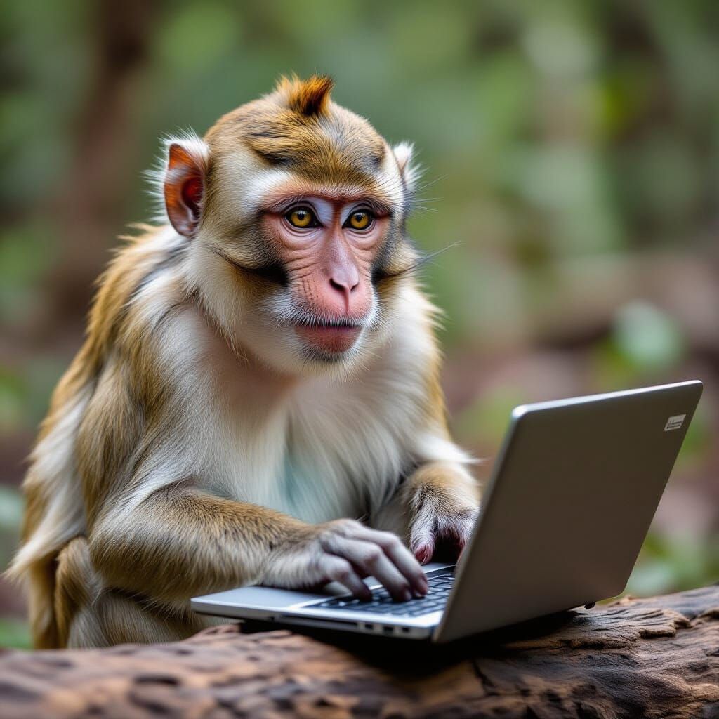 Monkey Uses Laptop in Wild, Cinematic Style