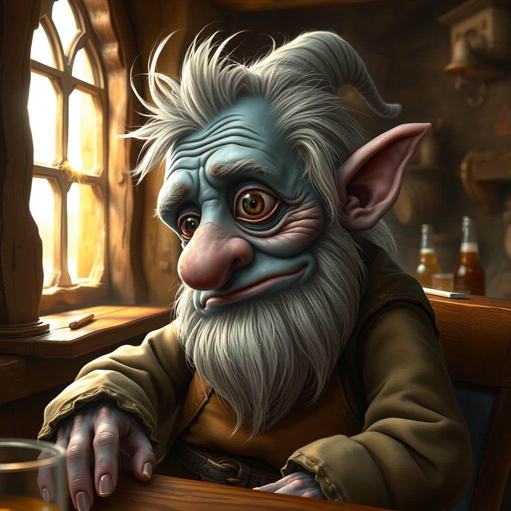 Kind Gnome Awaits Comrades in Rural Pub