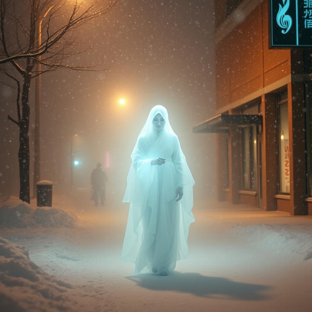 Ethereal Yuki Onna Appears in a Blizzard