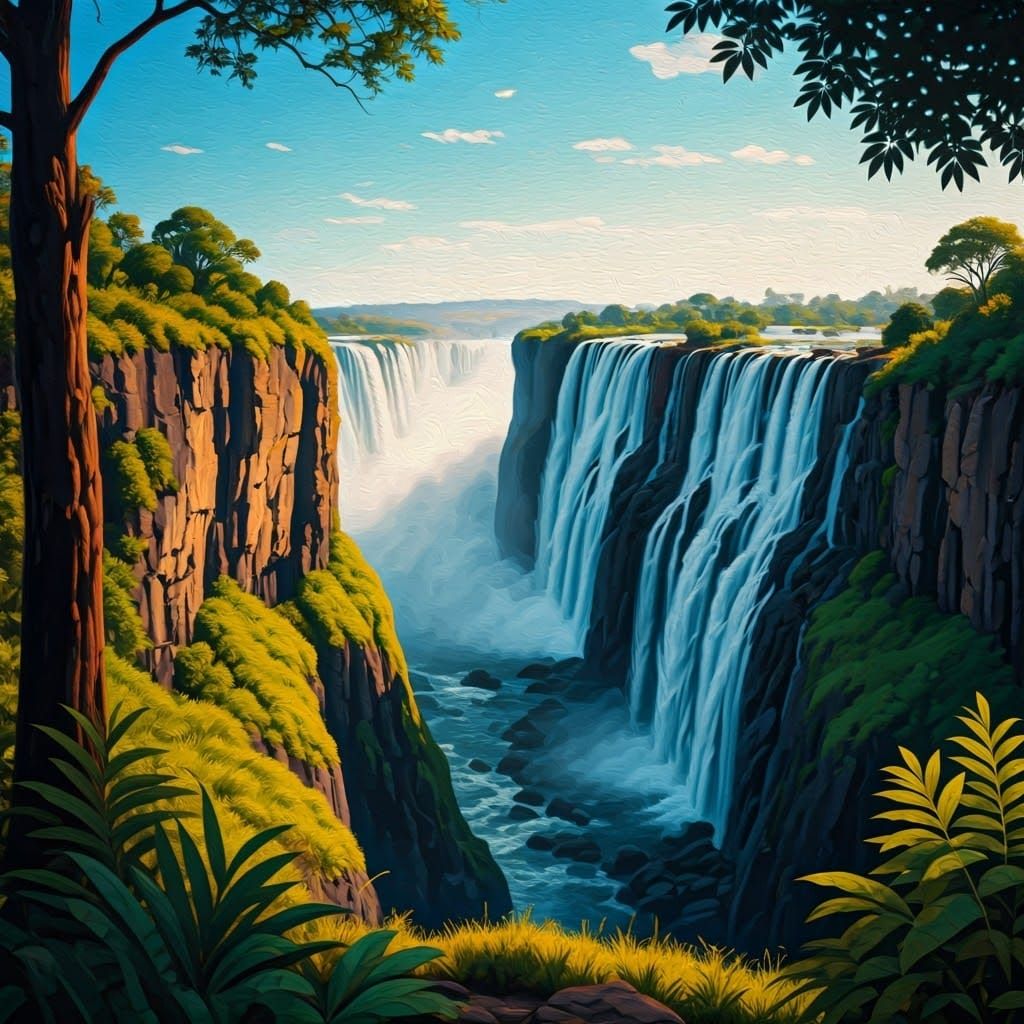 Vibrant Victoria Falls in Stuckist Style