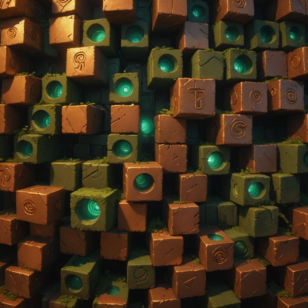 Mystical Copper Structure with Glowing Runes