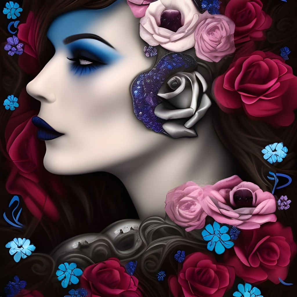 Dark Necromancer Portrait with Roses and Gems