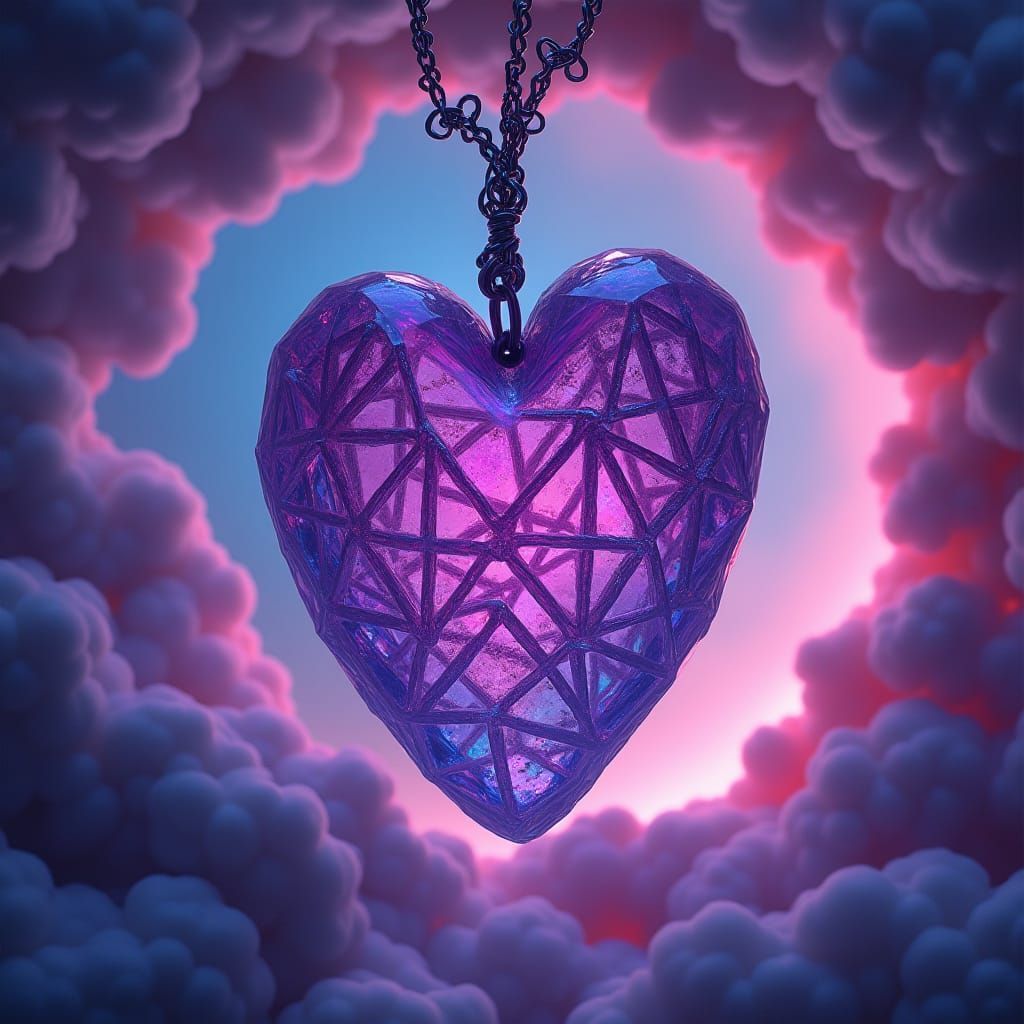 Iridescent String Purple Heart in Synthwave Clouds