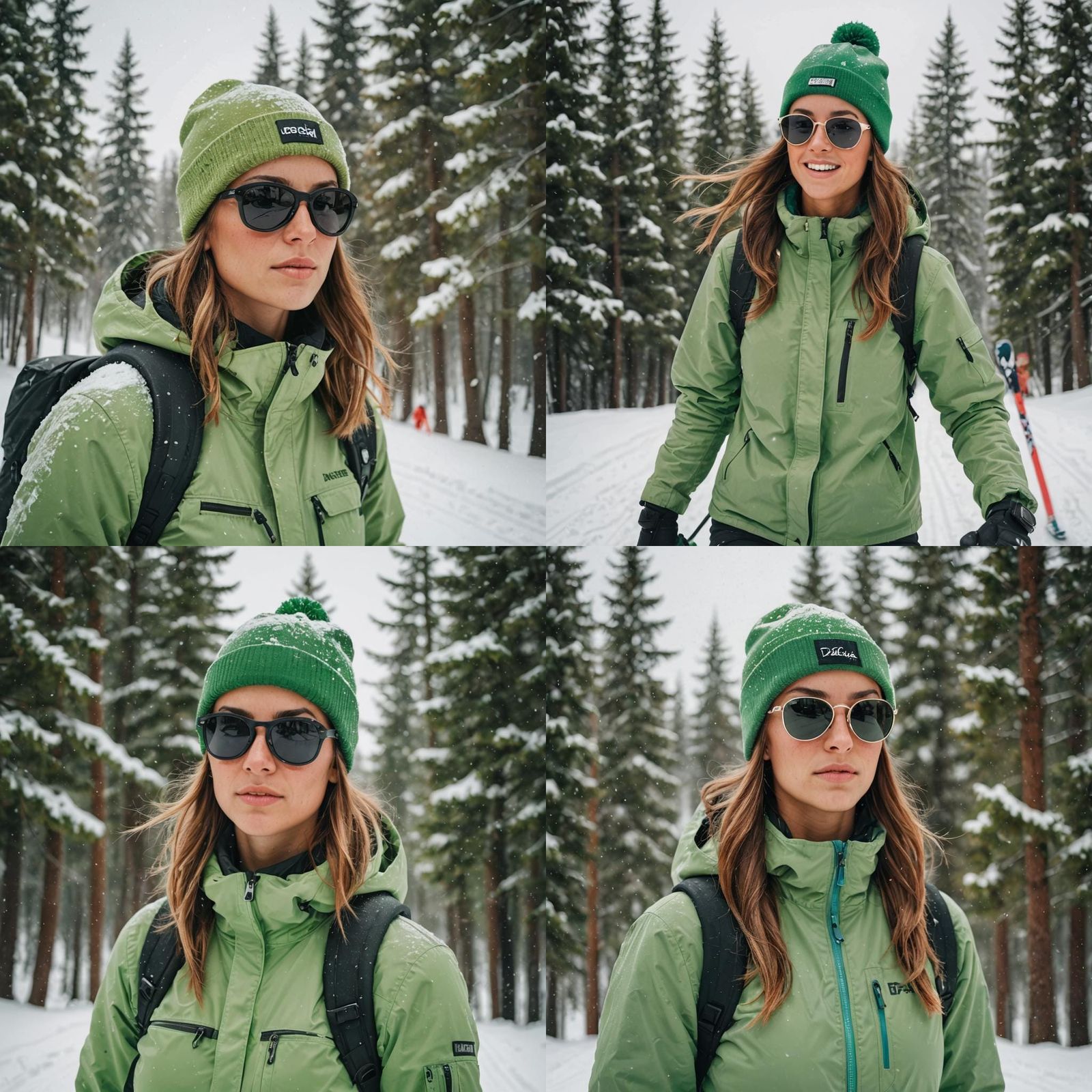 Skier with Sunglasses and Green Cap on Snowy Day