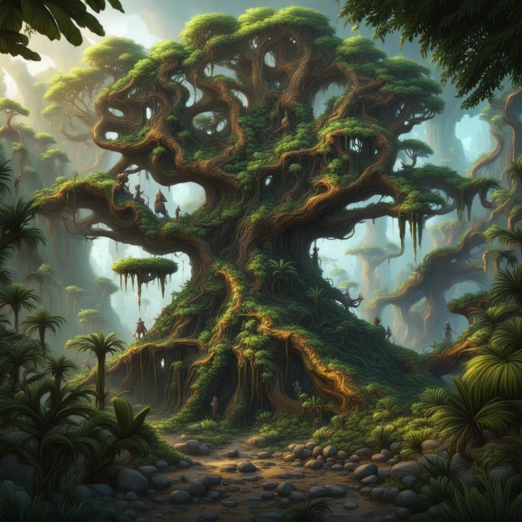 Lush Jungle World Tree in Detailed Matte Painting