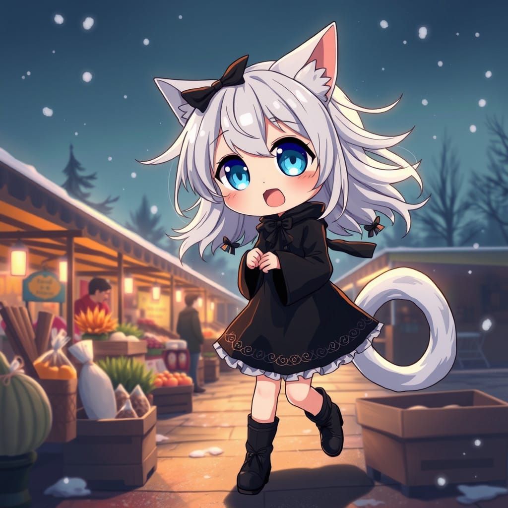Adorable Catgirl Enjoys Winter Farmers' Market in Moody Anim...