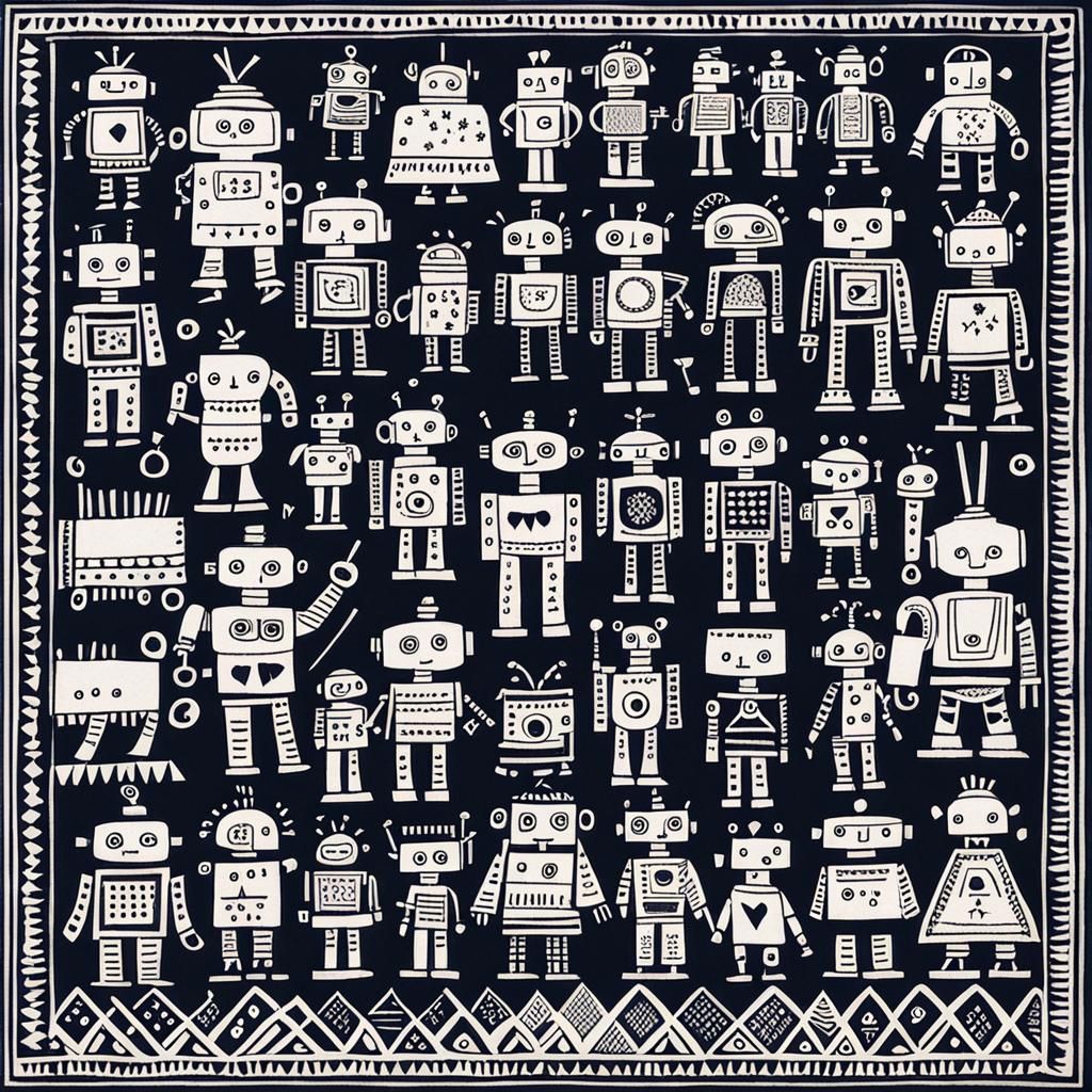 Warli Painting of Cute Robots