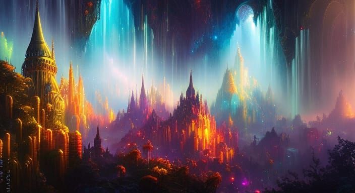 Gothic Cathedral in Colorful Fantasy World