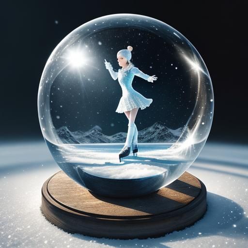 Icy Snow Globe Scene with Ice Skater