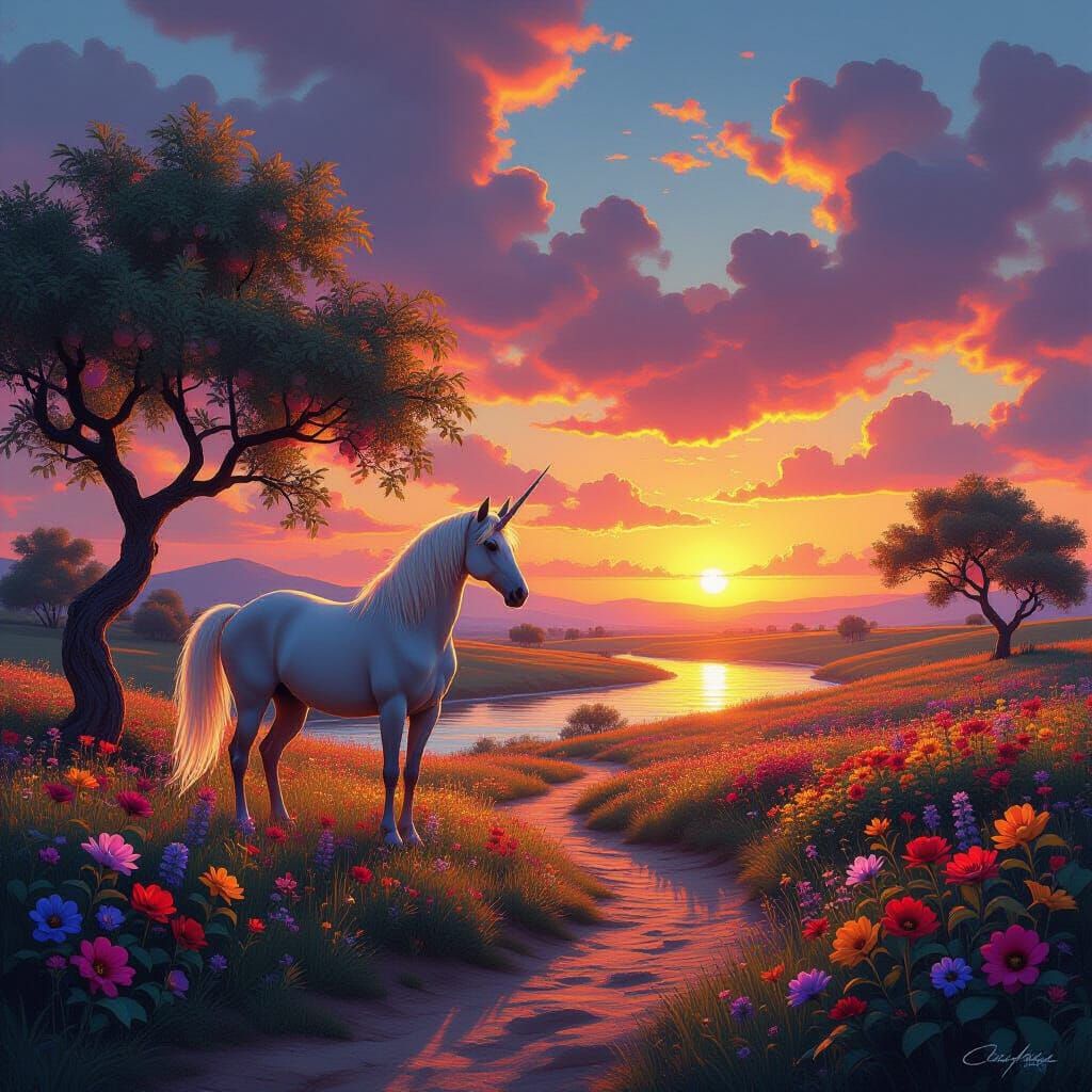 Majestic Centaur in Field at Golden Hour Sunset