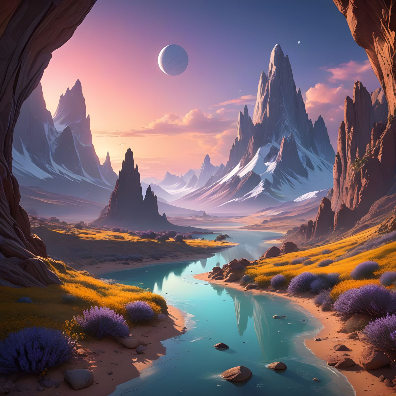 Surreal Pastel Exoplanet Sunrise in Ethereal Mist