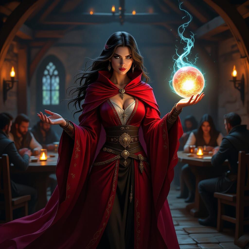 Sorceress with Magic Orb in Moody Tavern