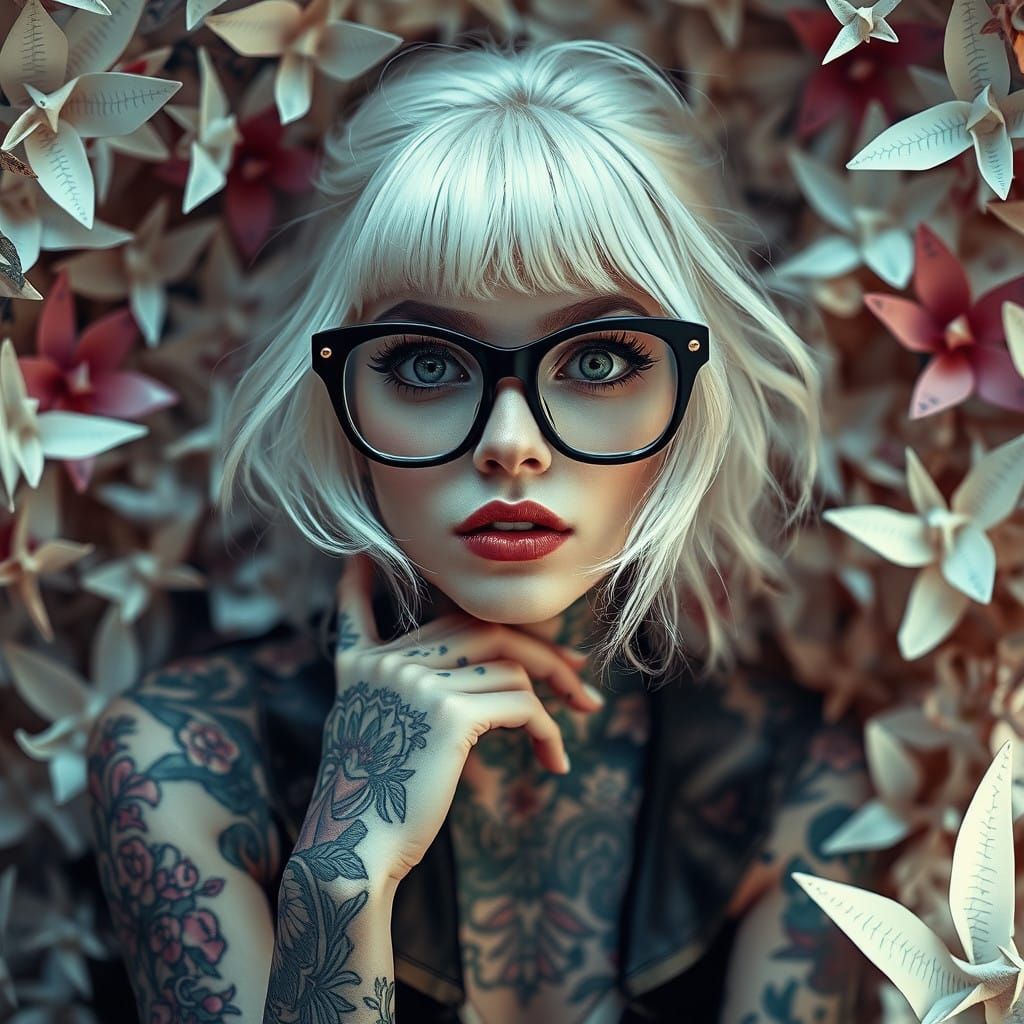 Enchanted Gothic Beauty in Whirlwind of Colorful Origami