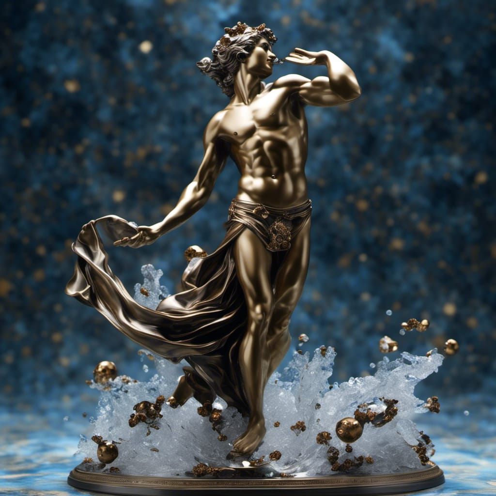 Art Deco Aquarius Bronze Sculpture with Water Amphora