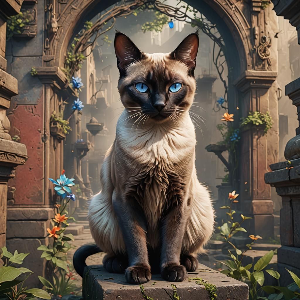 Detailed Siamese Cat Matte Painting