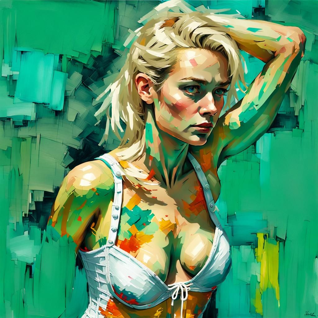 Blonde Woman Portrait in Impressionistic Botanic Style