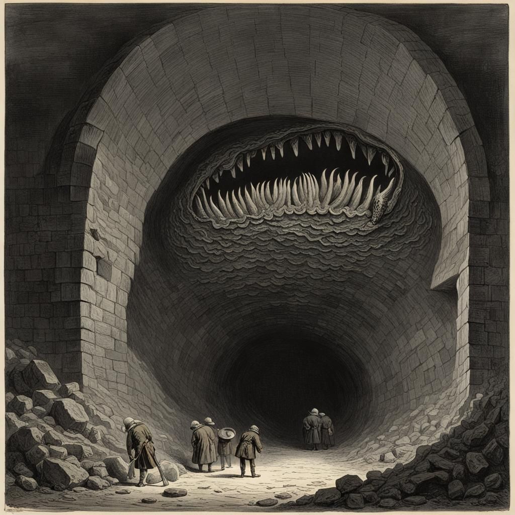 Giant Worm Emerges from Tunnel in Horror Style