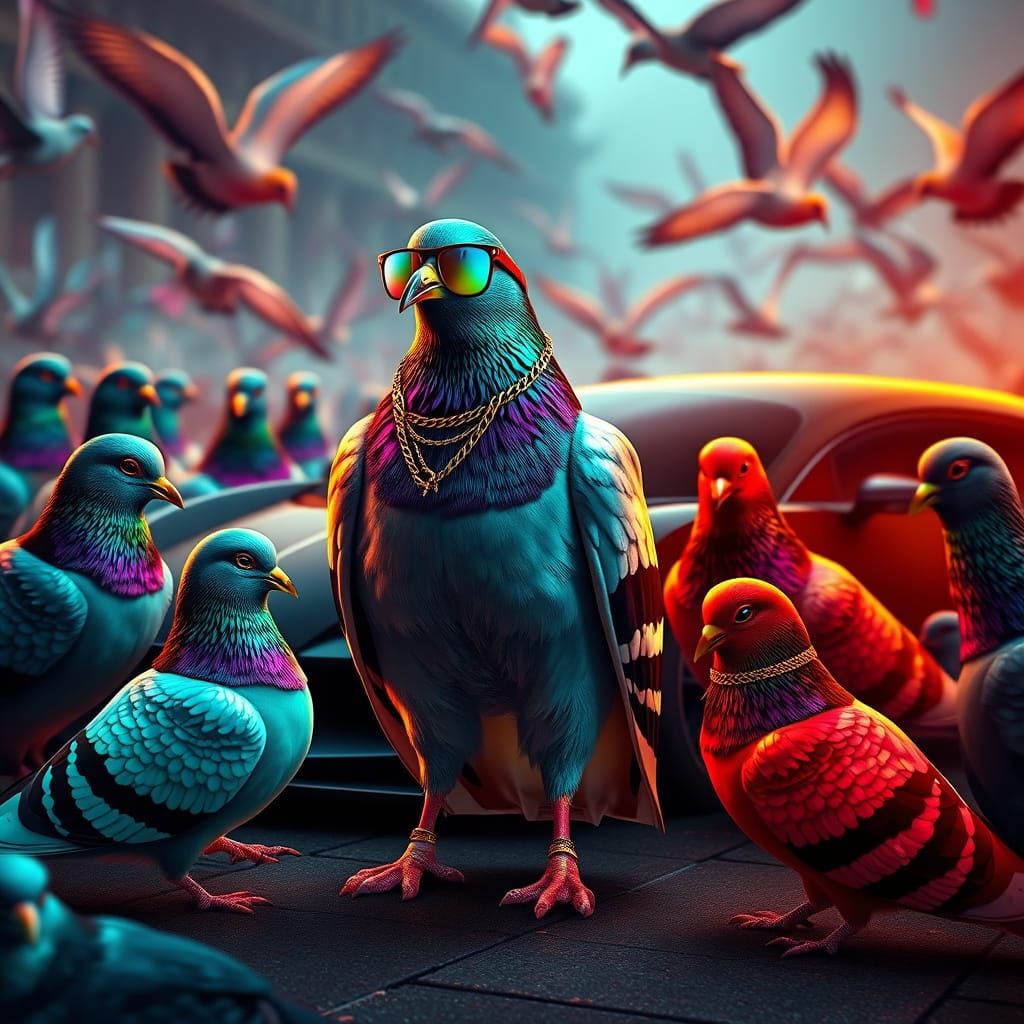 Glamorous Pigeon in Metallic Jordan 1s and Sunglasses Beside...