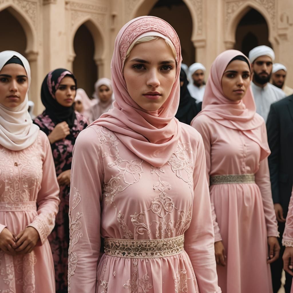 Fashion Photo: Boy in Pink Dress Before Women
