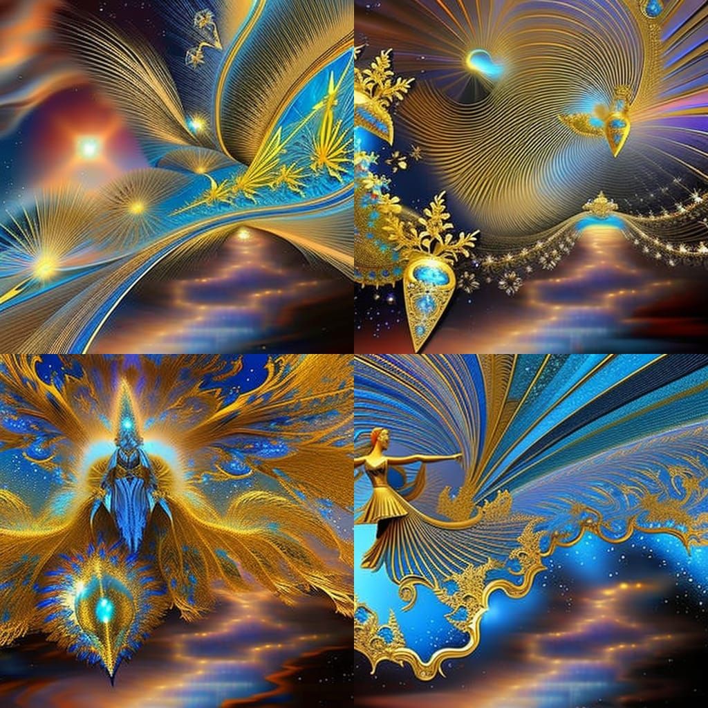 Fractal Angel in Space: Ethereal Digital Oil Painting