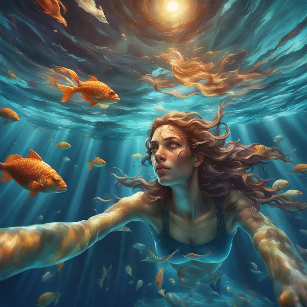 Underwater Woman Portrait in Hyperrealistic Digital Art