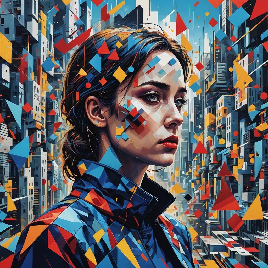 Surreal Geometric Portrait in Pop Art Style