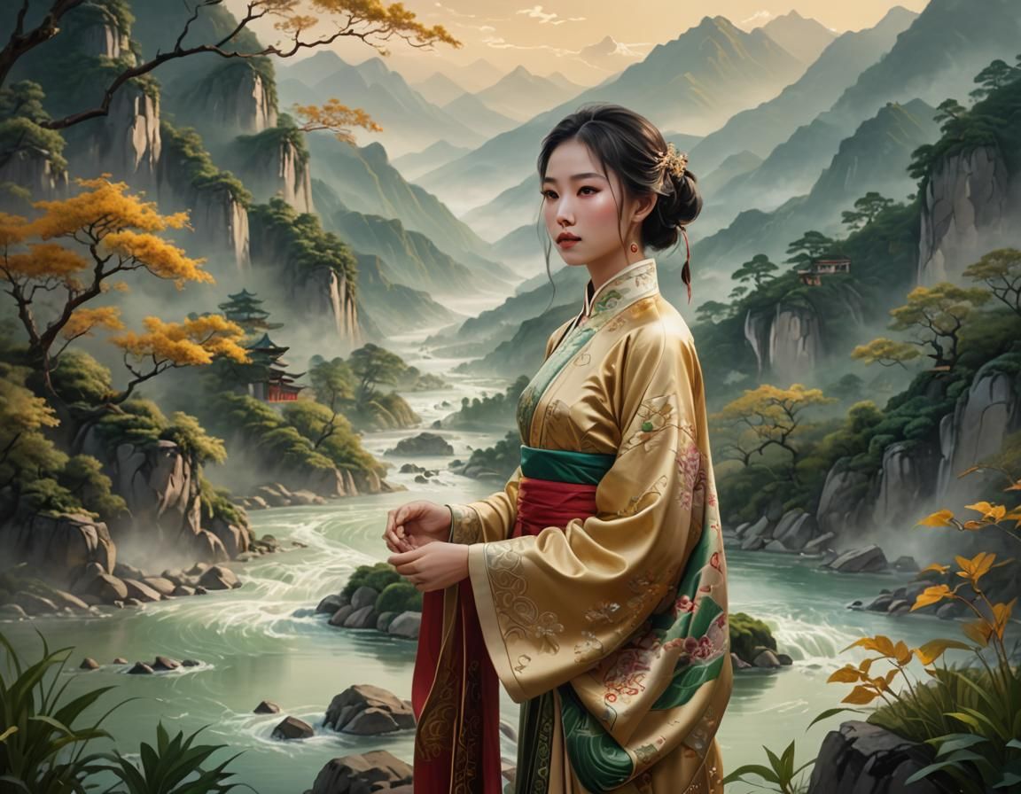 Woman in Chinese Dress: Surreal Digital Painting