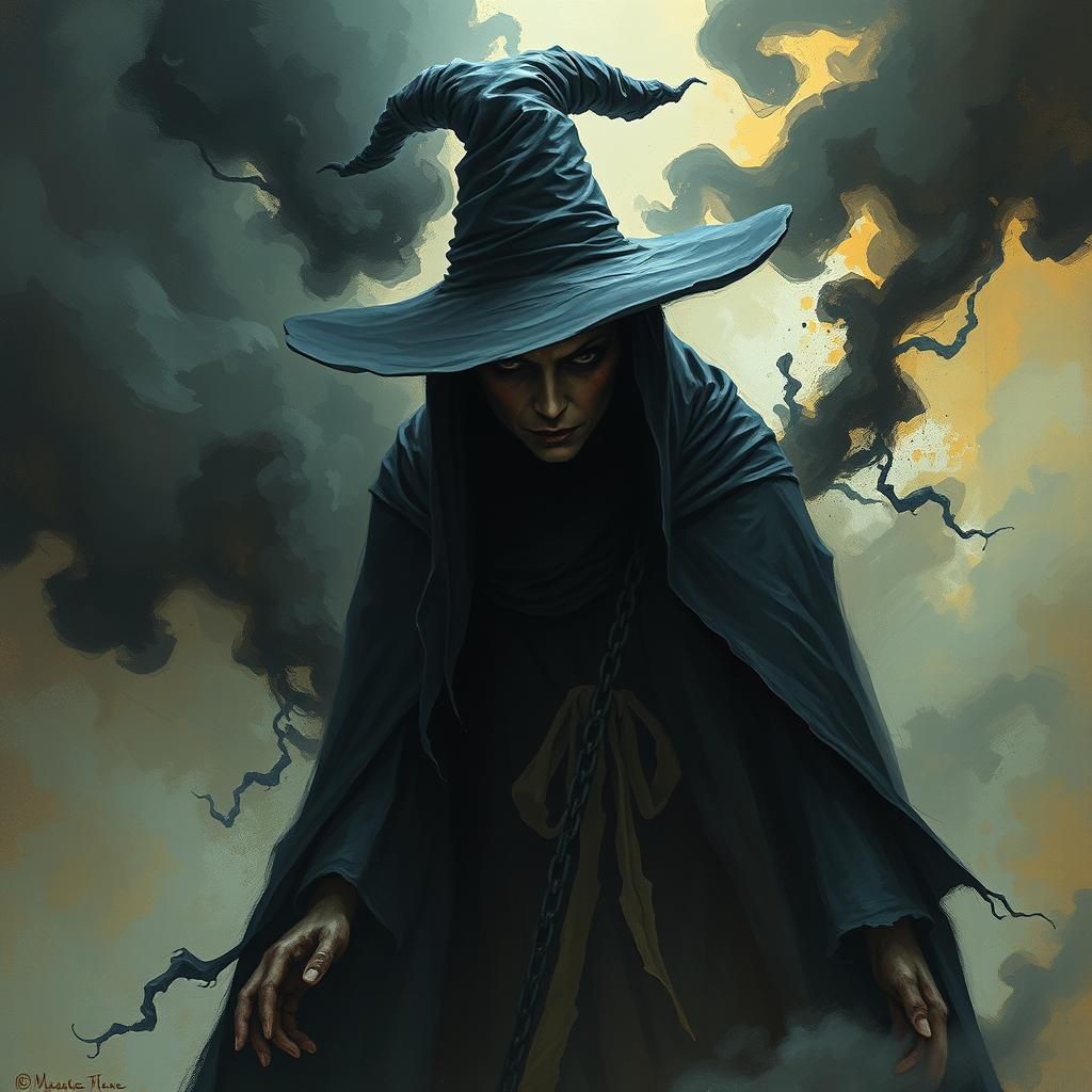 Eerie Witch in Swirling Smoke, Surreal Art