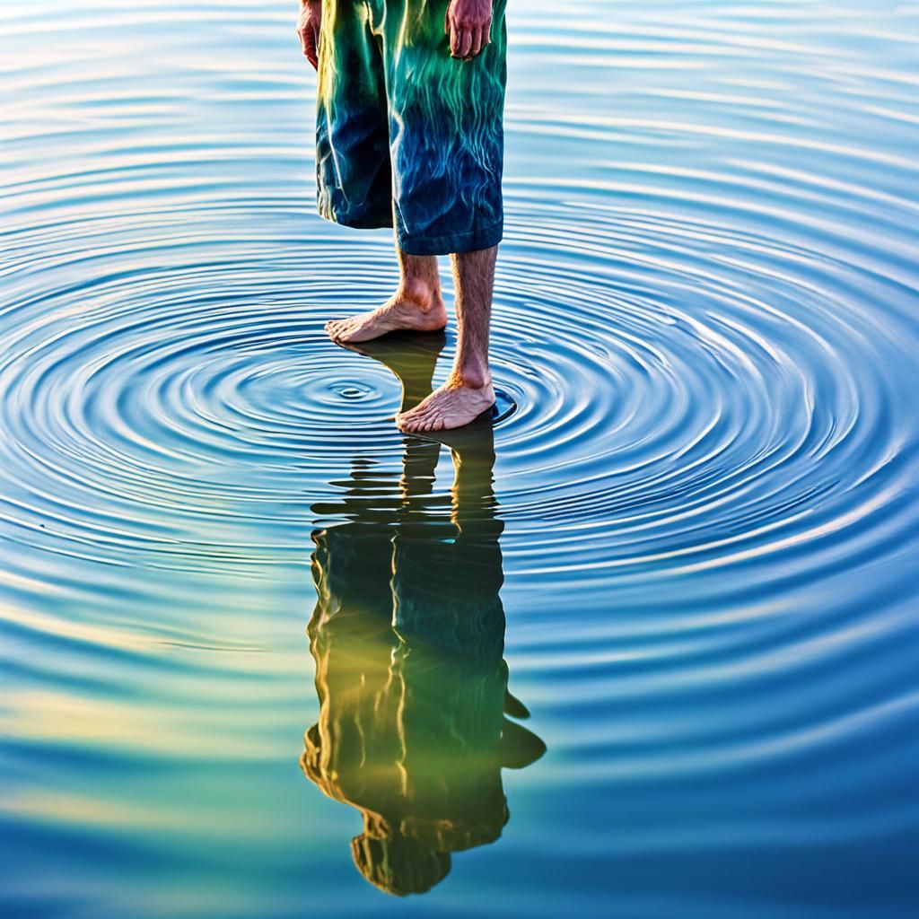 Liquid Surrealism: Distorted Reflection in Serene Lake