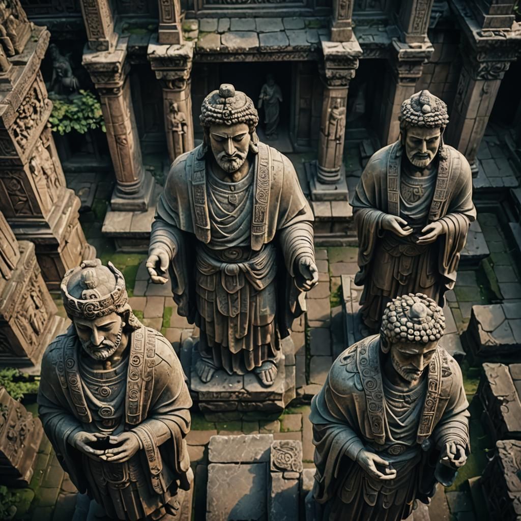 Drone View of Ancient Statues in HDR