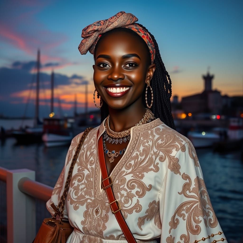 Dark Skinned Woman in Streetwear, Caravaggio-Inspired Lighti...