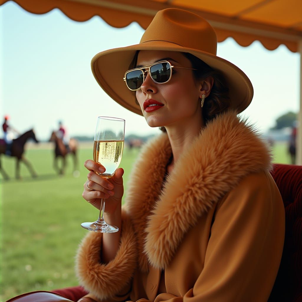 1970s Socialite at Polo Tournament in Art Deco Style