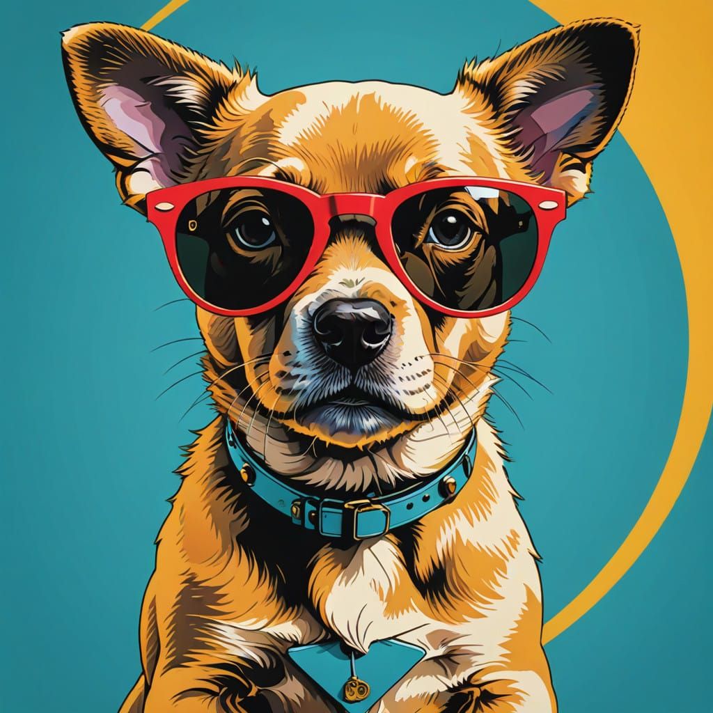 Vibrant Pop Art Puppy Wears Stylish Ray-Ban Sunglasses