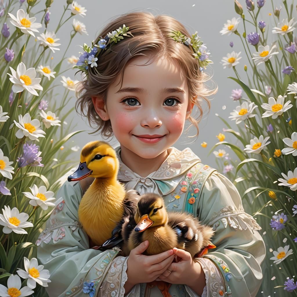 Duck and Duckling Portrait in Soft Pastel Style