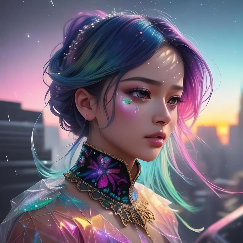 Iridescent Flower and Bug in Ornate Graffiti Art